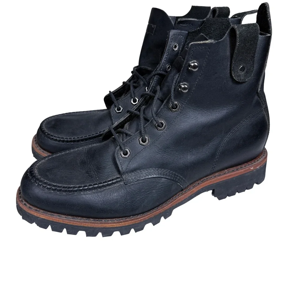 Levi's Moc Toe Boots Mens 11 Black Leather Handcrafted USA Vibram Lug 515063-62Q